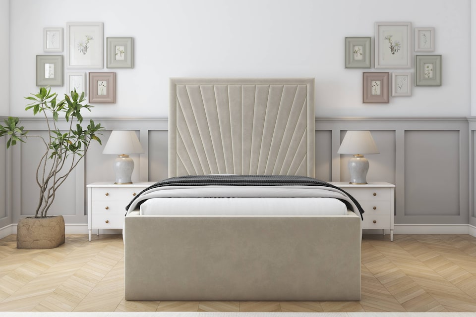 image 1 of Sloomy Somerset Cream Plush Deep-Sided Bed Frame With 50" Upholstered Headboard 3' Single