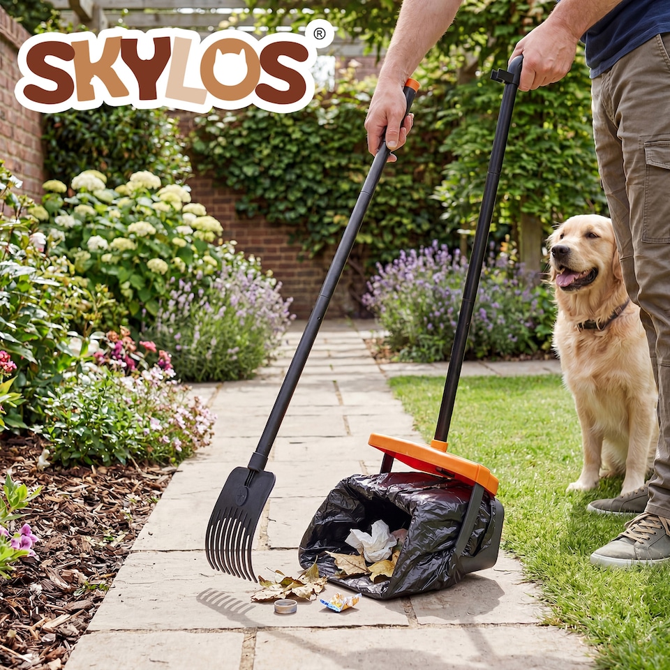 image 1 of Skylos Pooper Scooper Swivel Bin Rake with Waste Bags Pet Clean Pet Waste