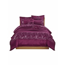Embroidered Duvet Cover Set Luxury Bedding with Matching Accessories | Purple | Single