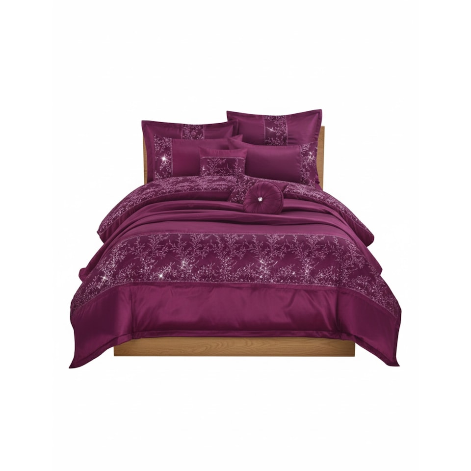 image 1 of Embroidered Duvet Cover Set Luxury Bedding with Matching Accessories | Purple | Single
