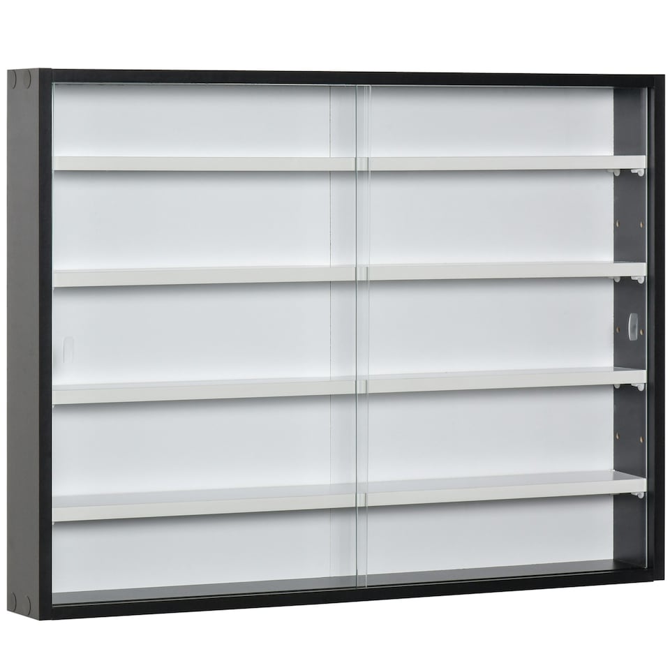 image 1 of HOMCOM 5-Tier Wall Display Shelf Unit Cabinet w/ Shelves Glass Doors Black/White