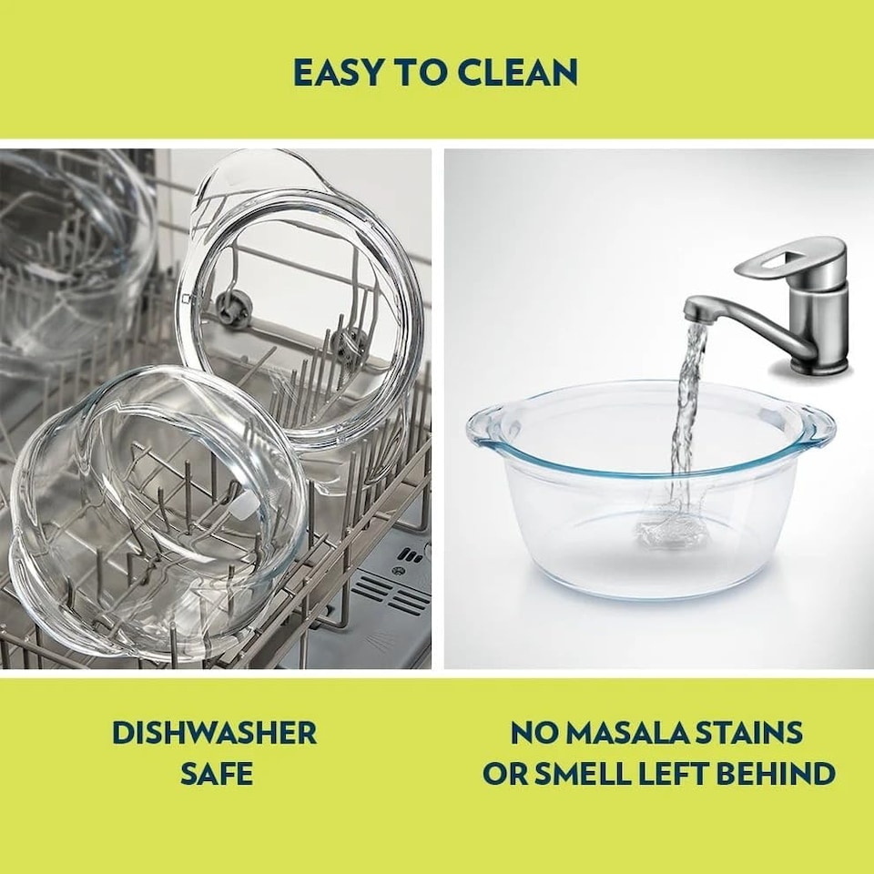 image 1 of Borosil Deep Round Glass Casserole with Lid (1.2 Litre), Transparent, Oven & Microwave Safe Serving Bowl