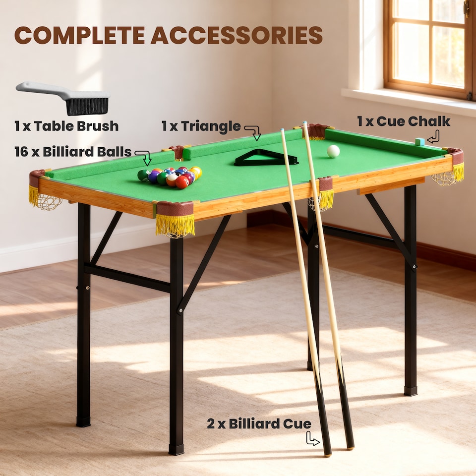 image 1 of SPORTNOW 4FT Folding Pool Table, Mini Billiards Table Set for Kids, Green