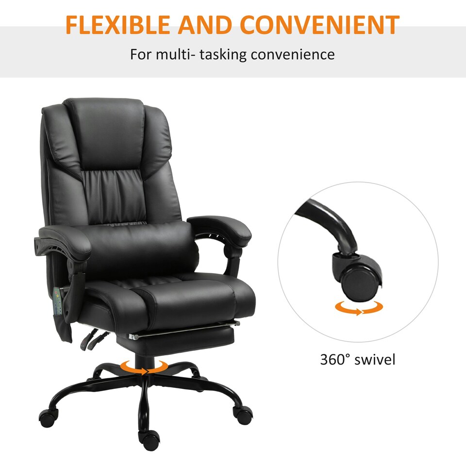 image 1 of Vinsetto PU Massage Office Chair Height Adjustable Computer Chair Black