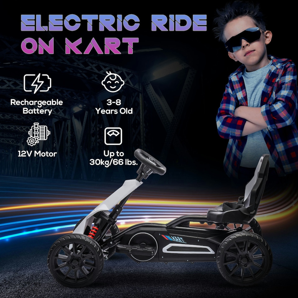 image 1 of HOMCOM 12V Electric Go Kart w/ Forward Reversing 2 Speeds for 3-8 Yrs White