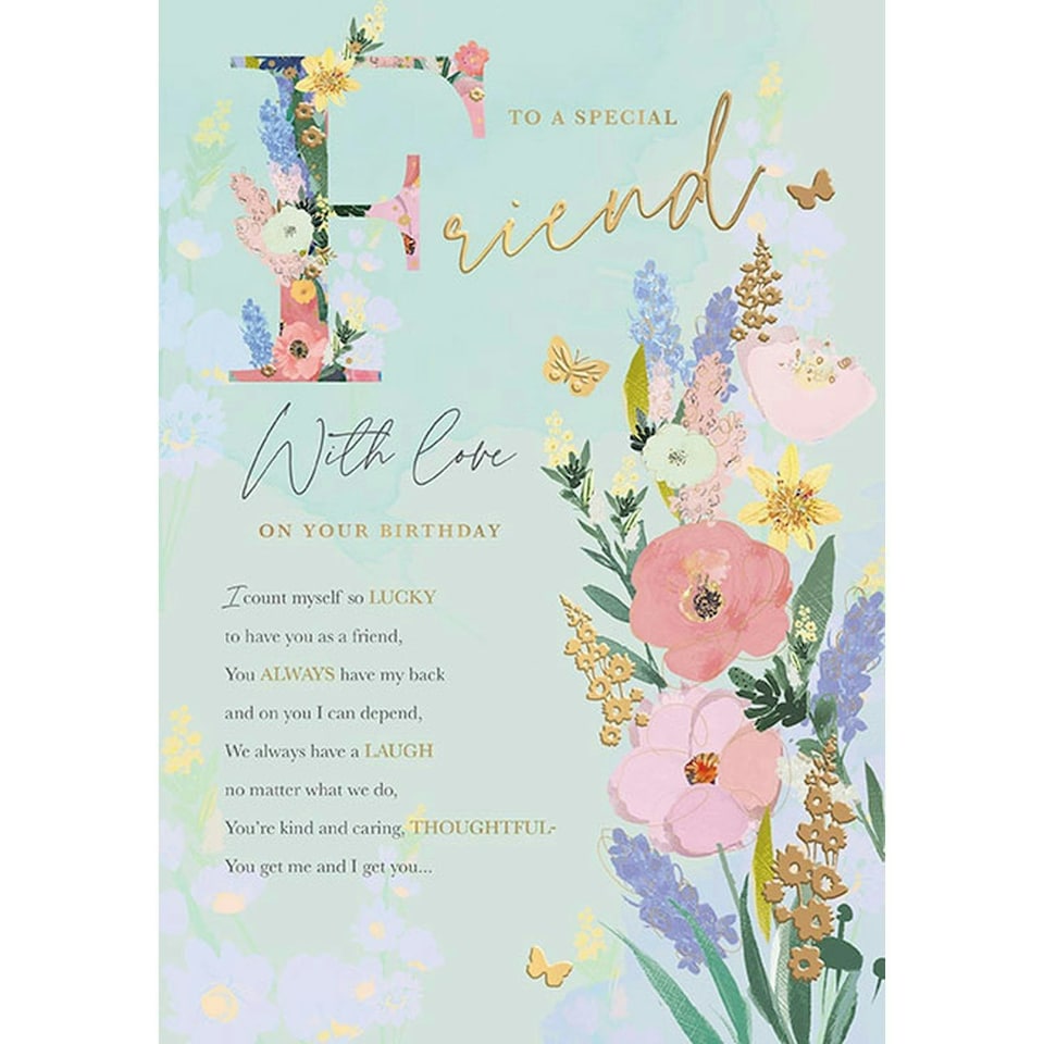 Words 'n' Wishes Traditional Special Friend Birthday Card, Pastel Colours & Lovely Words, Gold Foil Finish, UK Made