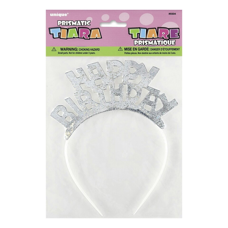 image 1 of Unique Party Prismatic Happy Birthday Tiara - White/Silver - One Size One Size