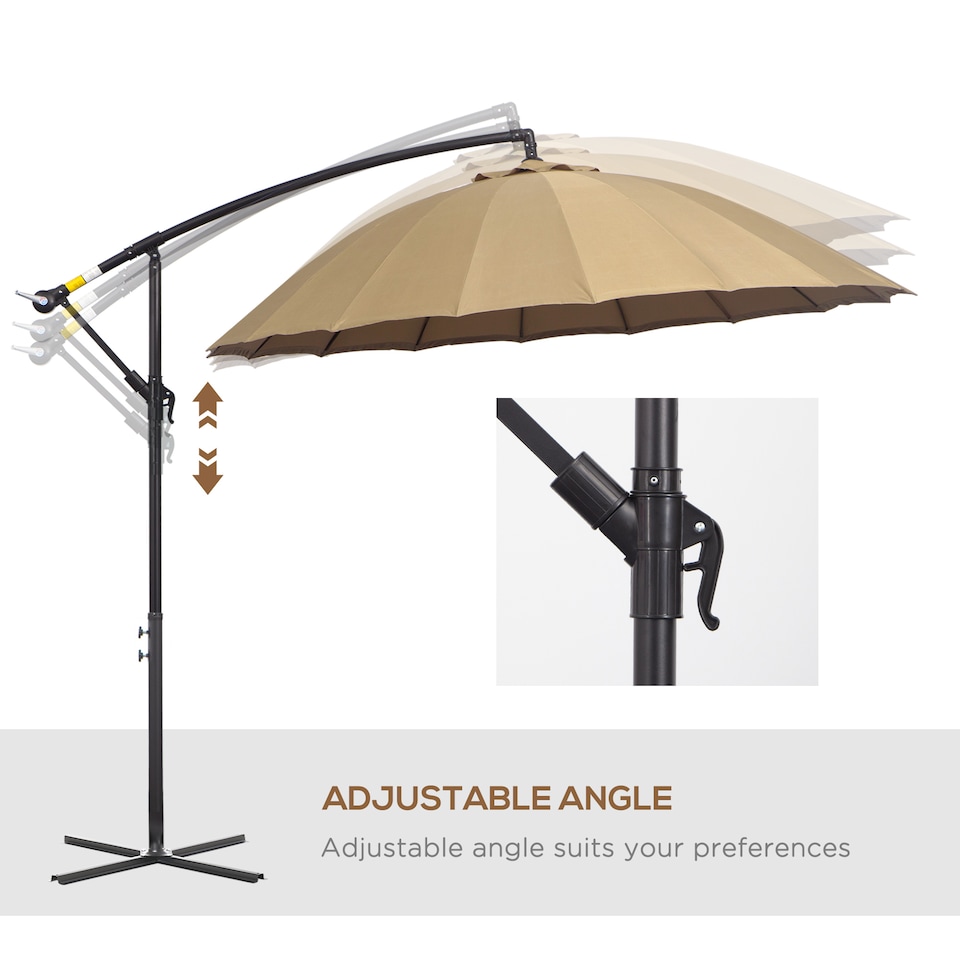 image 1 of Outsunny 3m Cantilever Shanghai Parasol Garden Hanging Banana Sun Umbrella with Crank Handle, 18 Sturdy Ribs and Cross Base, Beige