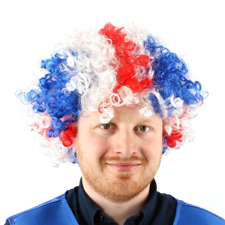 image 1 of Pack of 12 Union Jack Curly Wig Red | One Size