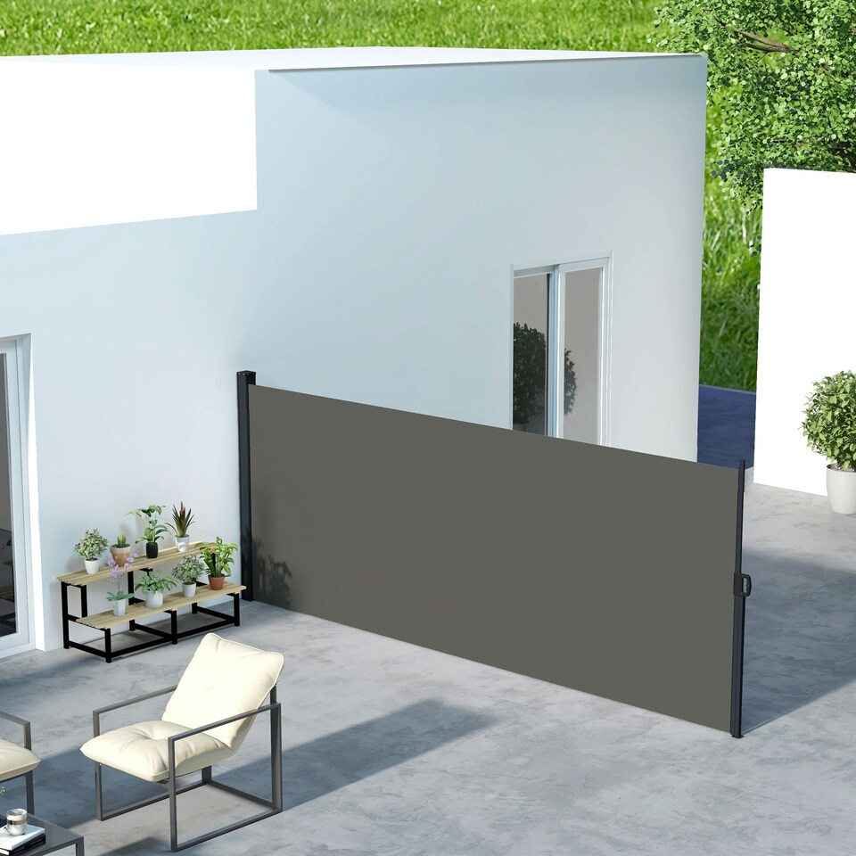image 1 of Outsunny Side Awning Retractable, Privacy Screen, 400x160cm, Dark Grey Grey