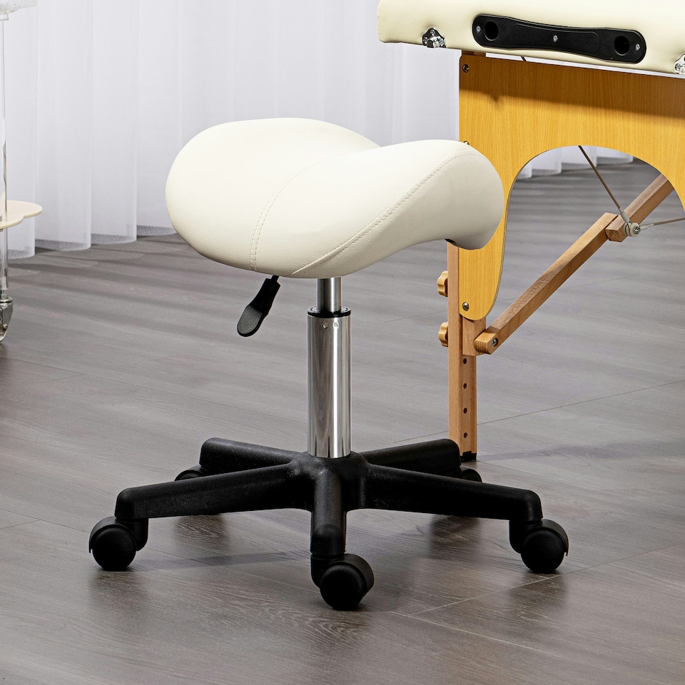 image 1 of HOMCOM Saddle Stool Adjustable Rolling Salon Chair for Massage Spa Beauty White