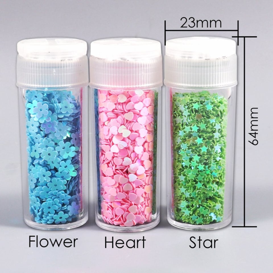 image 1 of Pack of 12 Assorted Colors Cosmetic Puff Heart Shape Glitter 7g