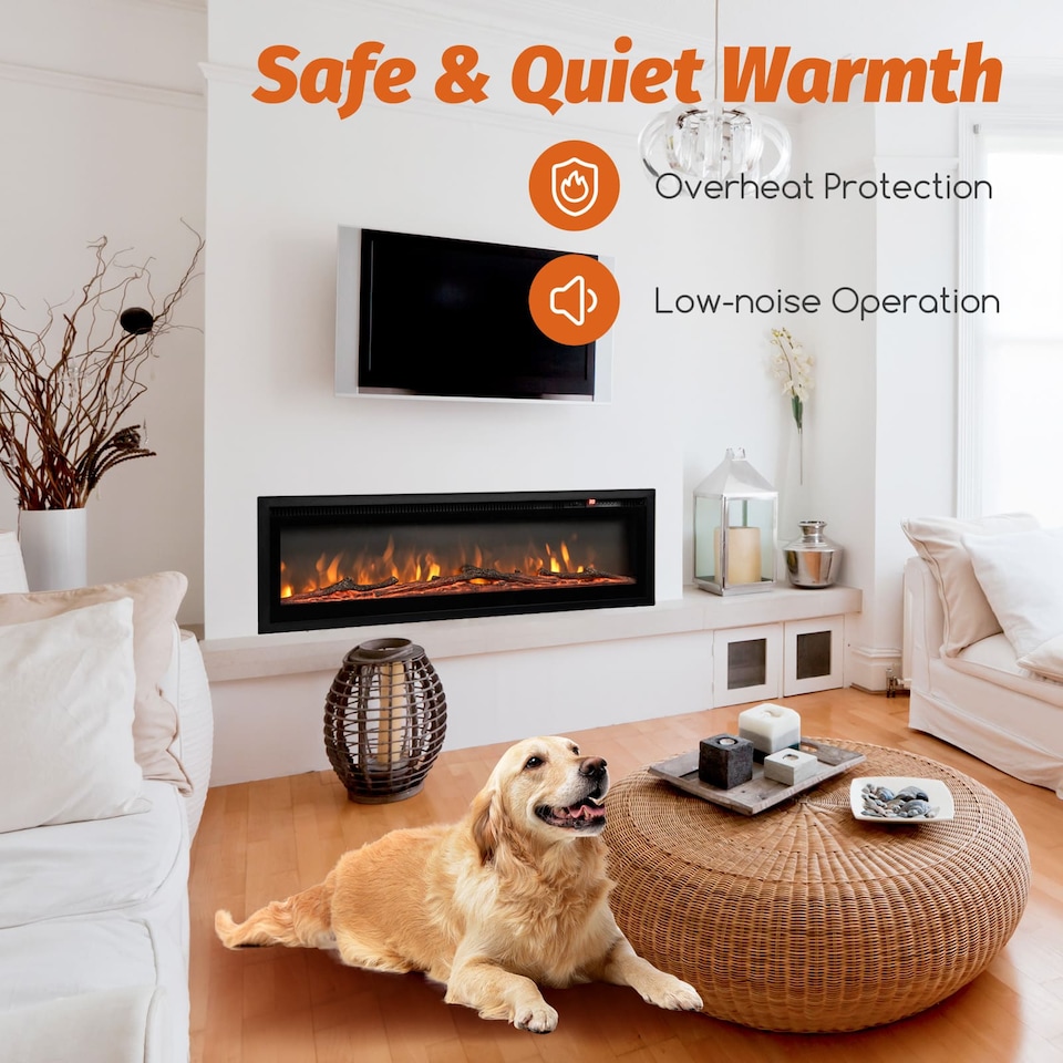 image 1 of COSTWAY 127CM Electric Fireplace Wall Mounted Black