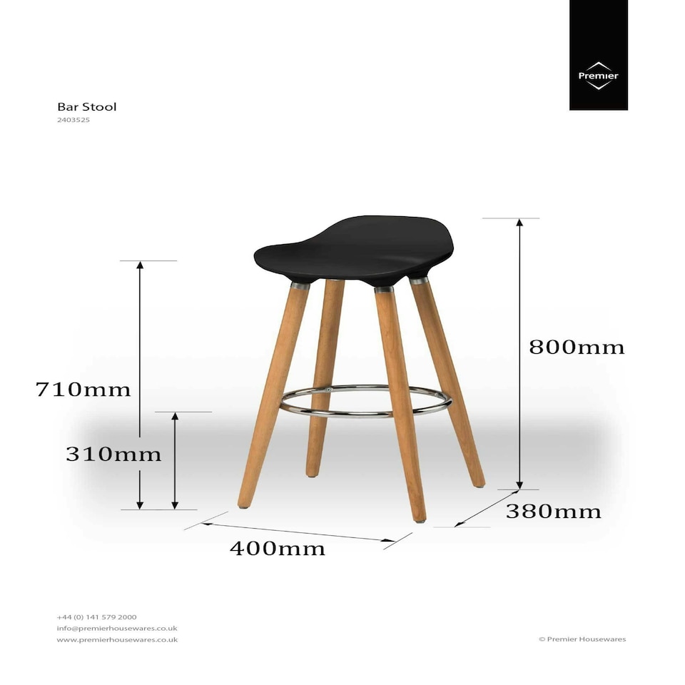 image 1 of Interiors by Premier Black Abs Beech Wood Bar Stool, Easy to Clean Kitchen Bar Stool, Footrest Support Bar Stool