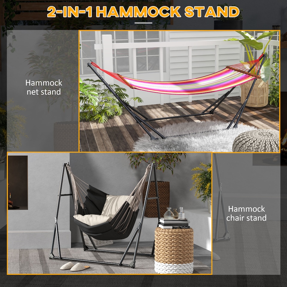 image 1 of Outsunny Foldable Hammock Stand, 2 in 1 Hammock Chair Stand