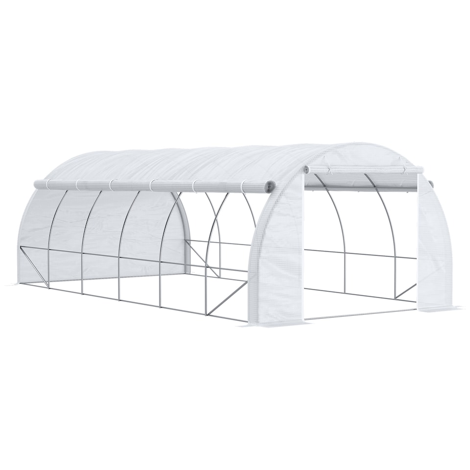 image 1 of Outsunny 6 x 3 x 2 m Polytunnel Greenhouse Pollytunnel Tent w Steel Frame White