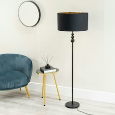 ValueLights Marissa Black and Metallic Gold Shade with Black Stacked Ball Floor Lamp