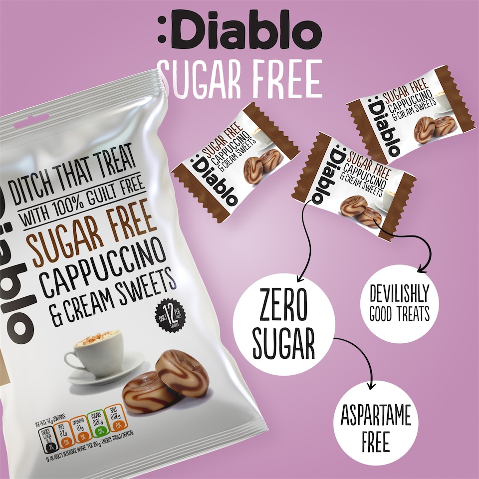 image 1 of Diablo Sugar Free Cappuccino and Cream Sweets 75g 6 Pack