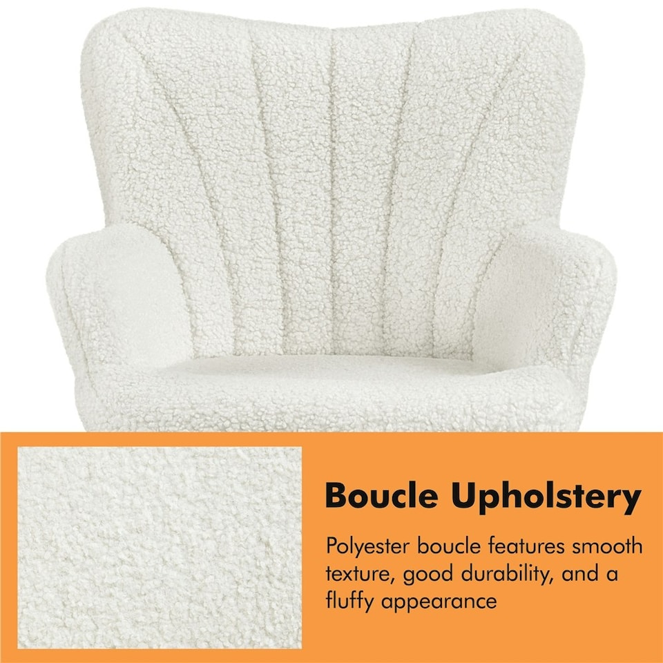 image 1 of Yaheetech Modern Pleated Curved Back Lamb hair Accent Chair White | Ivory