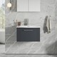 image 2 of Retro 1 Drawer Wall Hung Vanity Unit with Curved 1 Tap Hole Ceramic Basin - 600mm - Satin Dark Grey - Balterley Grey
