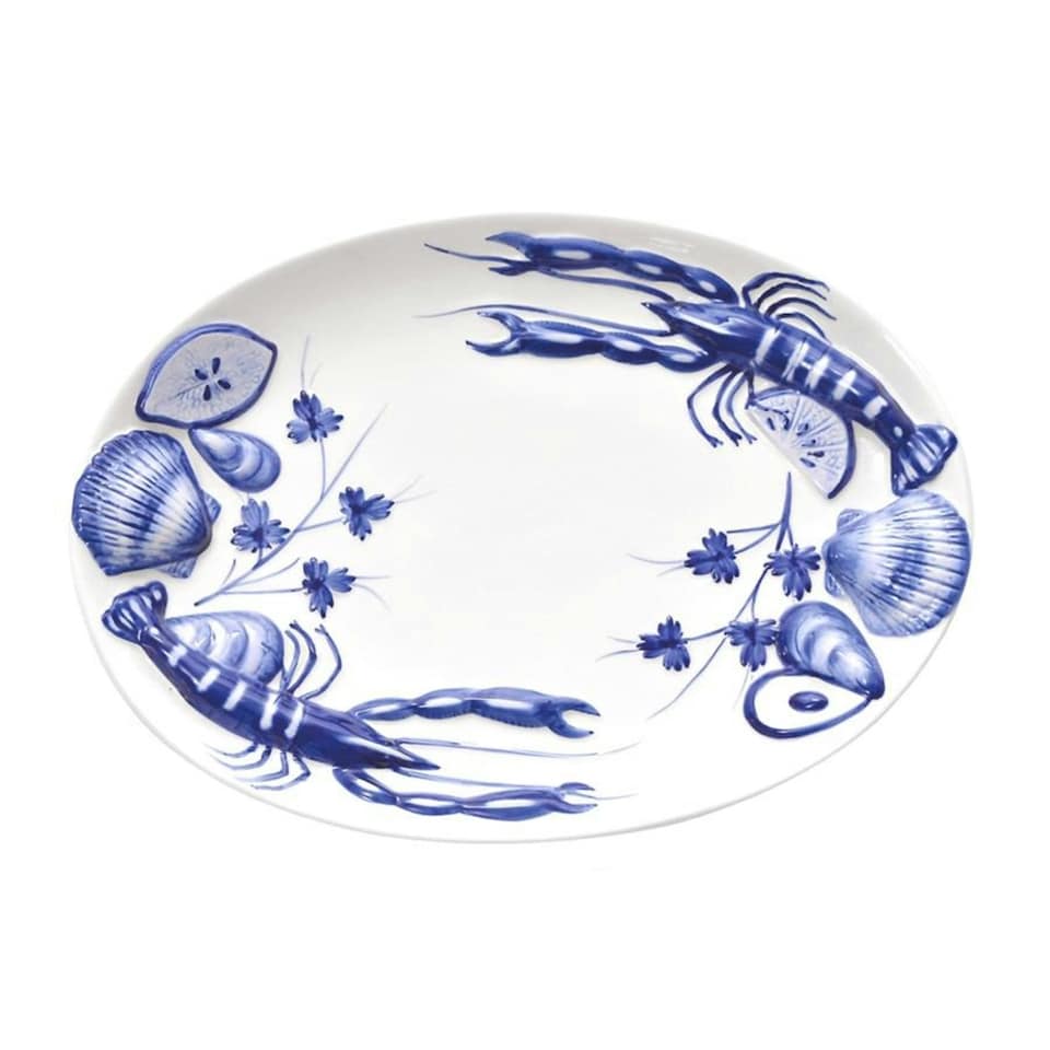 image 1 of Verano Spanish Ceramics Coastal Sea Shell Oval Serving Dish - 40x30cm Multi