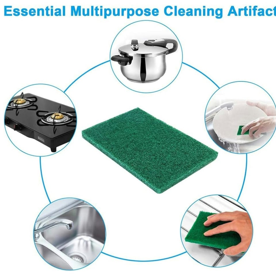 image 1 of Super Bright Green Scouring Pads Heavy Duty Scourer Scrub Cleaning 10Pk