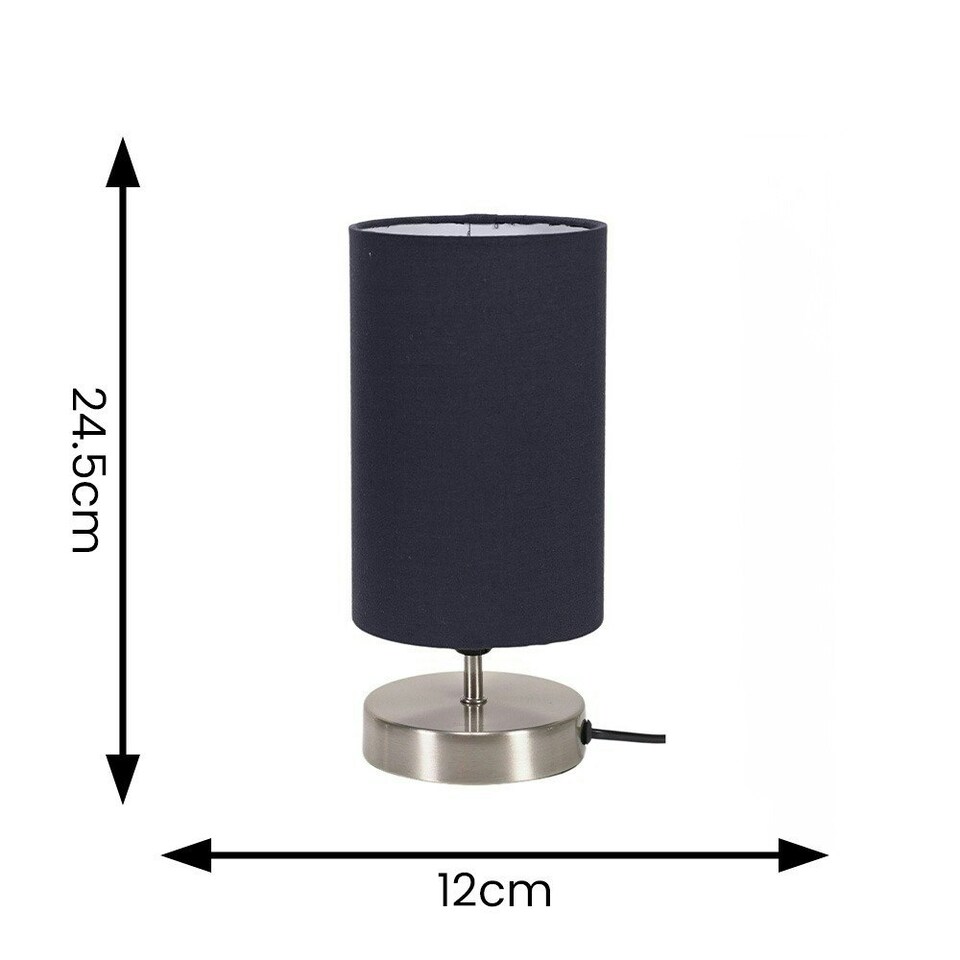 image 1 of ValueLights Pair Francis Brushed Chrome Touch Table Lamps Navy Shades & Bulbs