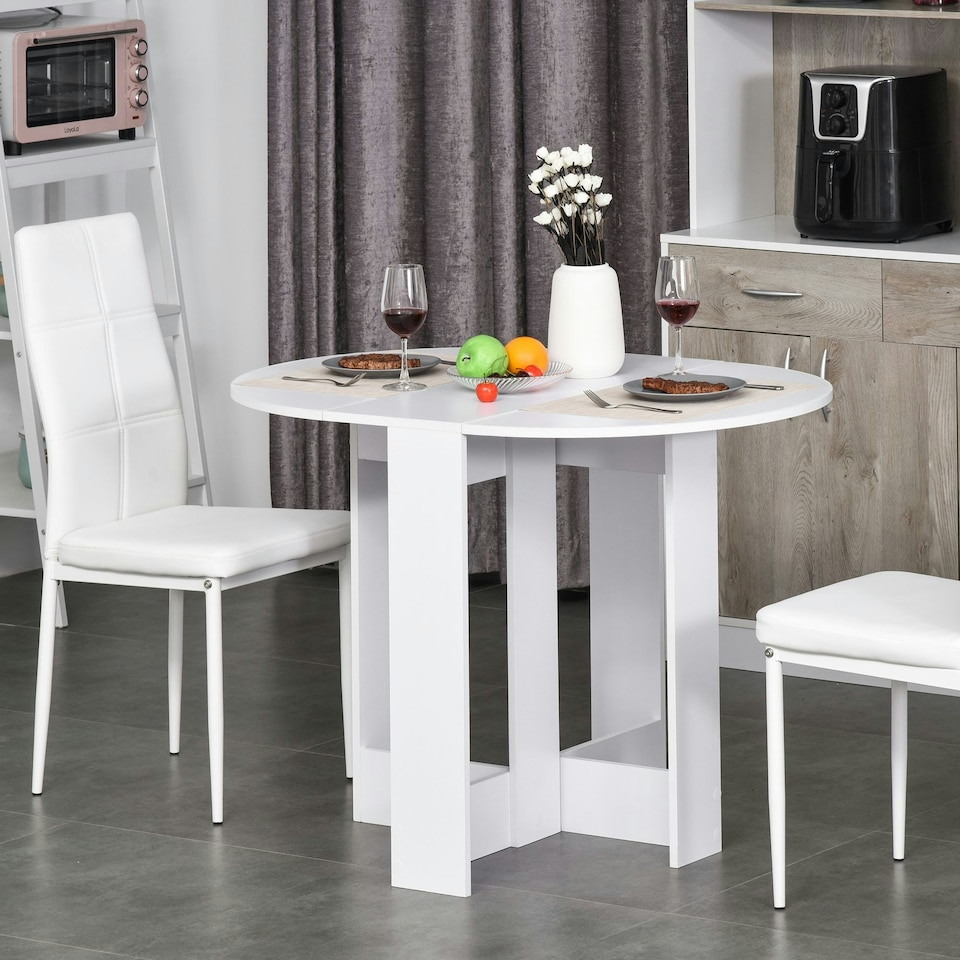 image 1 of HOMCOM Folding Dining Table Foldable Drop Leaf Dinner Table for Kitchen White