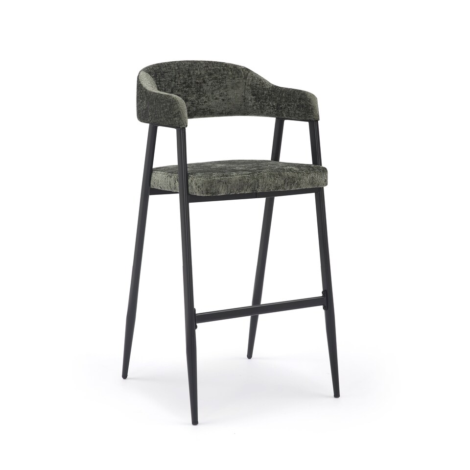 image 1 of Textured Chenille Green Renata Bar Stool - Set of 2