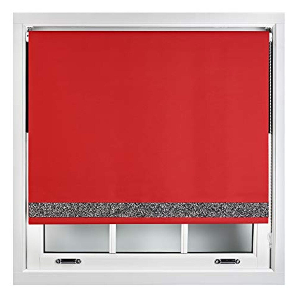 image 1 of FURNISHED Thermal Blackout Roller Blinds with Glitter Edge - (W)85cm x (L)165cm | Red | Red | (W) 85cm x (L) 165cm