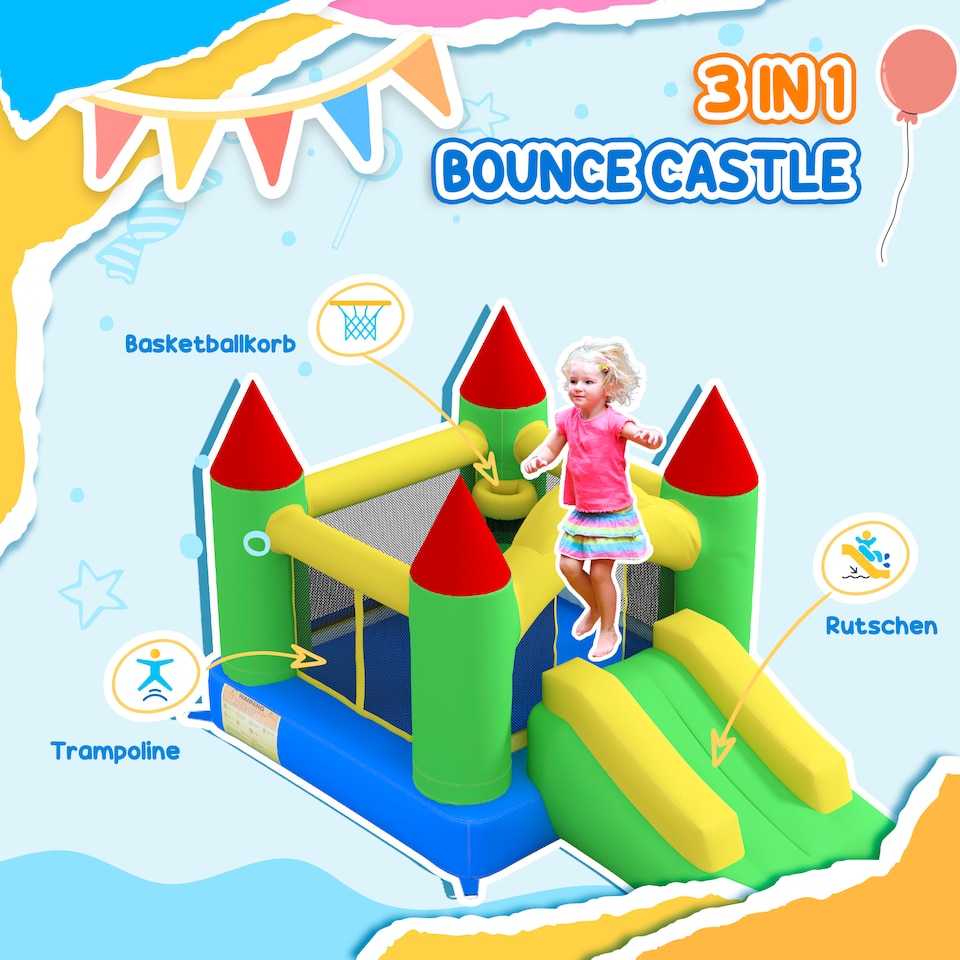image 1 of HOMCOM Bouncy Castle with Slide Inflatable Bouncer Kids Jumper Bounce Castle