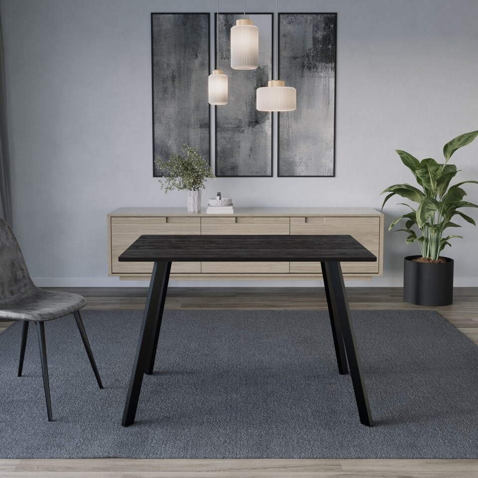 image 1 of 110cm Rectangular Dining Table with Metal Legs | Brown | Black Wood | 1