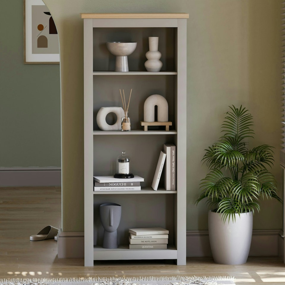 image 1 of Vida Designs Arlington 4 Tier Bookcase Shaker Style Display Storage, Grey & Oak