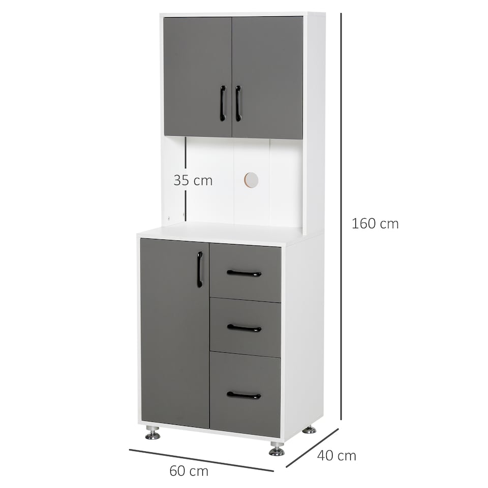 image 1 of HOMCOM Modern Kitchen Cupboard with Storage Cabinets, 3 Drawers and Open Countertop for Living Room, Grey