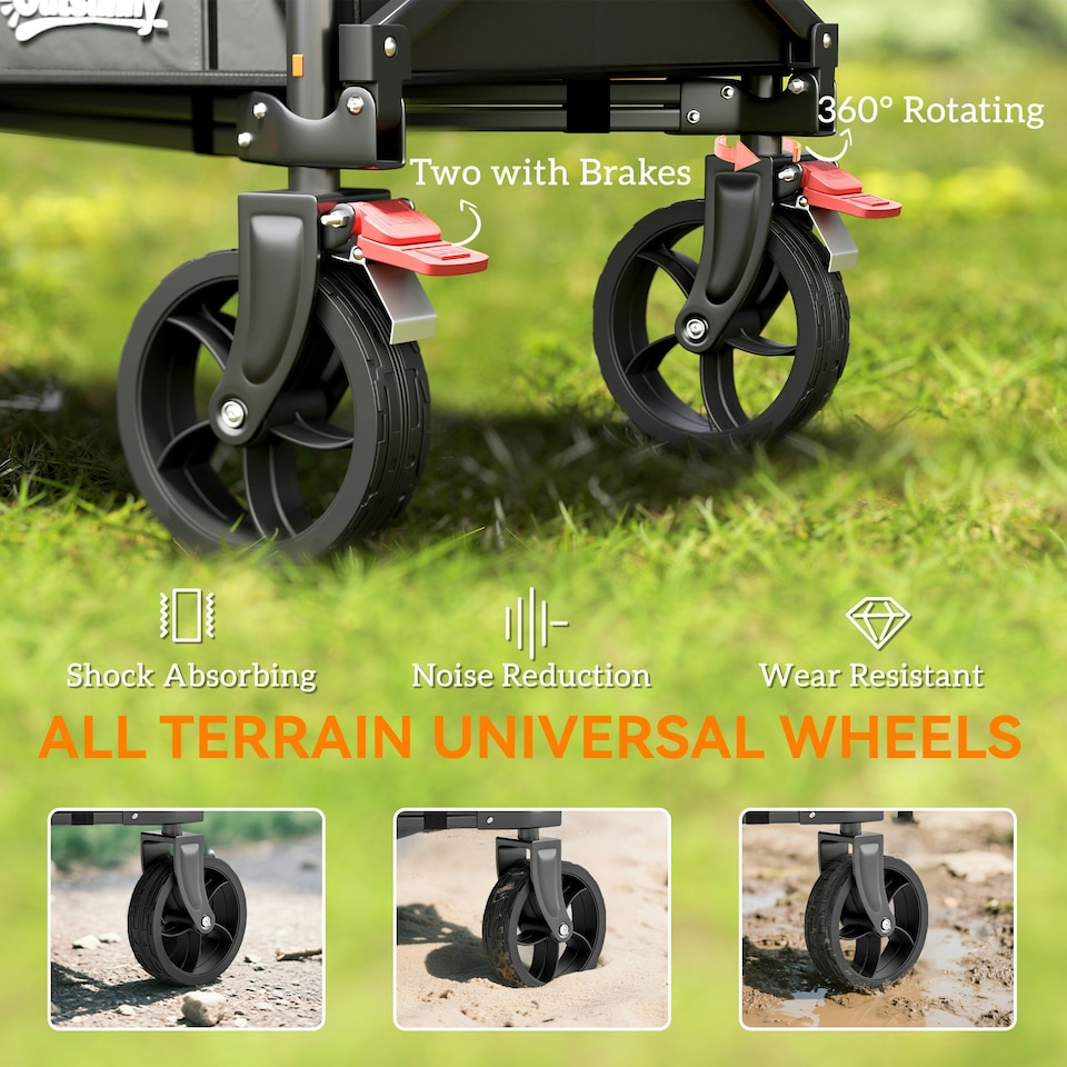 image 1 of Outsunny Folding Trolley on Wheels, Garden Cart with Openable Sides, Grey