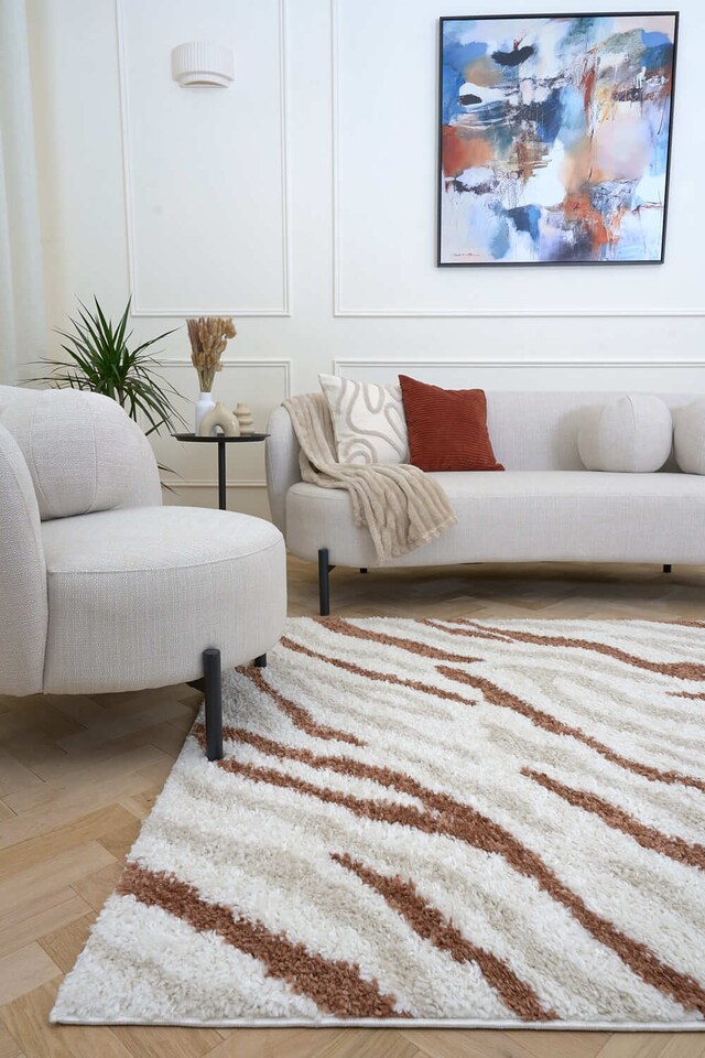 image 1 of The Rugs Moodi Collection Abstract Design Shaggy Soft High Pile Living Room Floor Rug and Runner