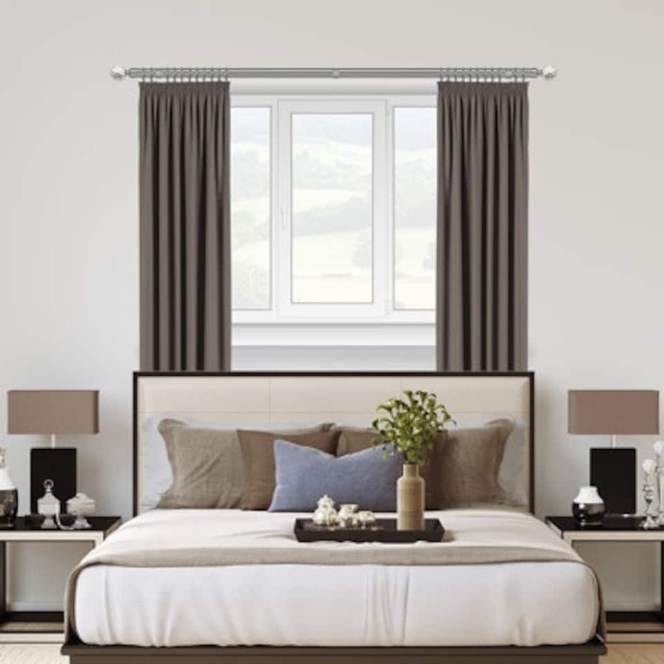 image 1 of 25-28mm Crystal End Chrome Metal Curtain Pole Set 200 - 380cm Silver | Silver