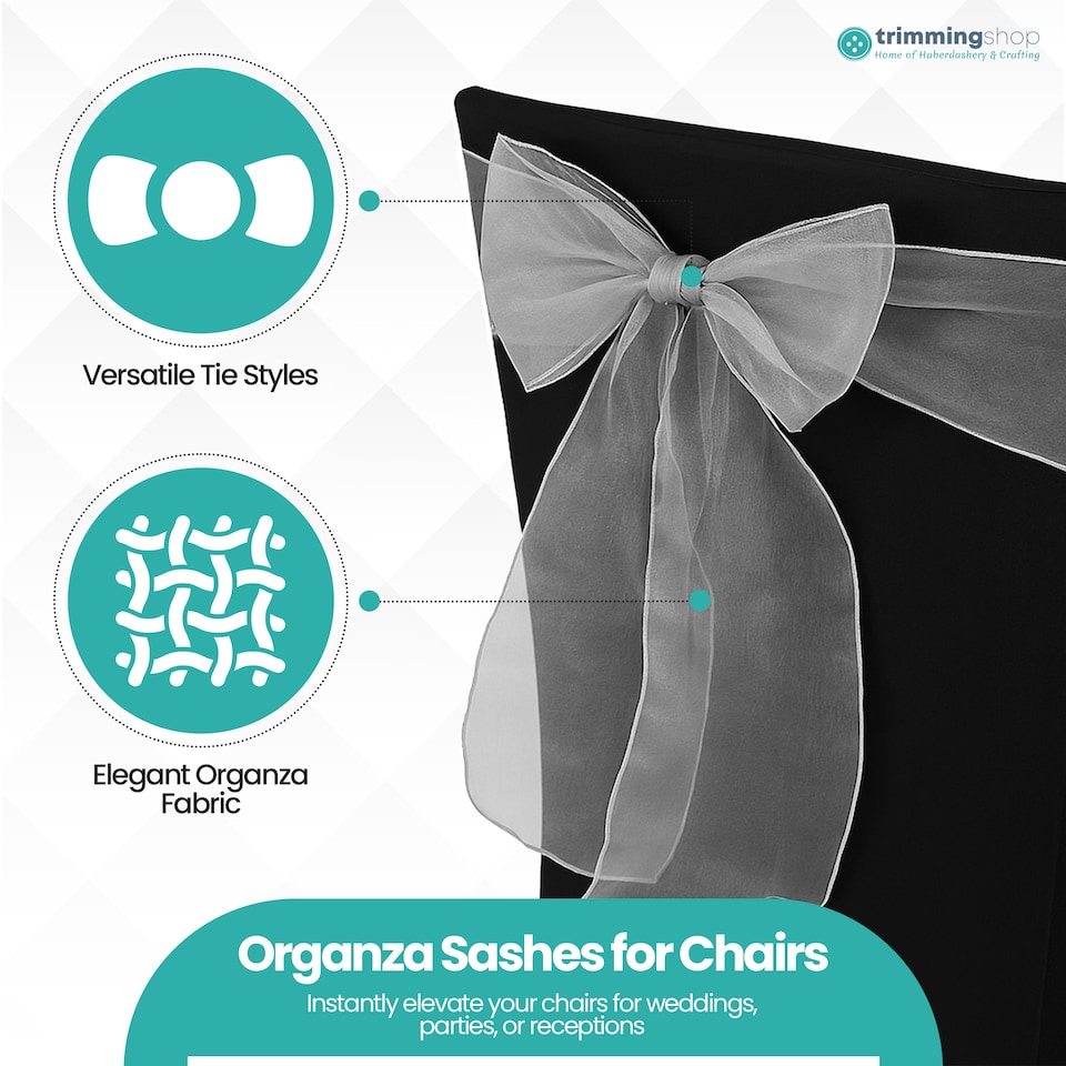 image 1 of 17 x 280cm Organza Chair Sashes, Sheer Sash Ties - 25pcs
