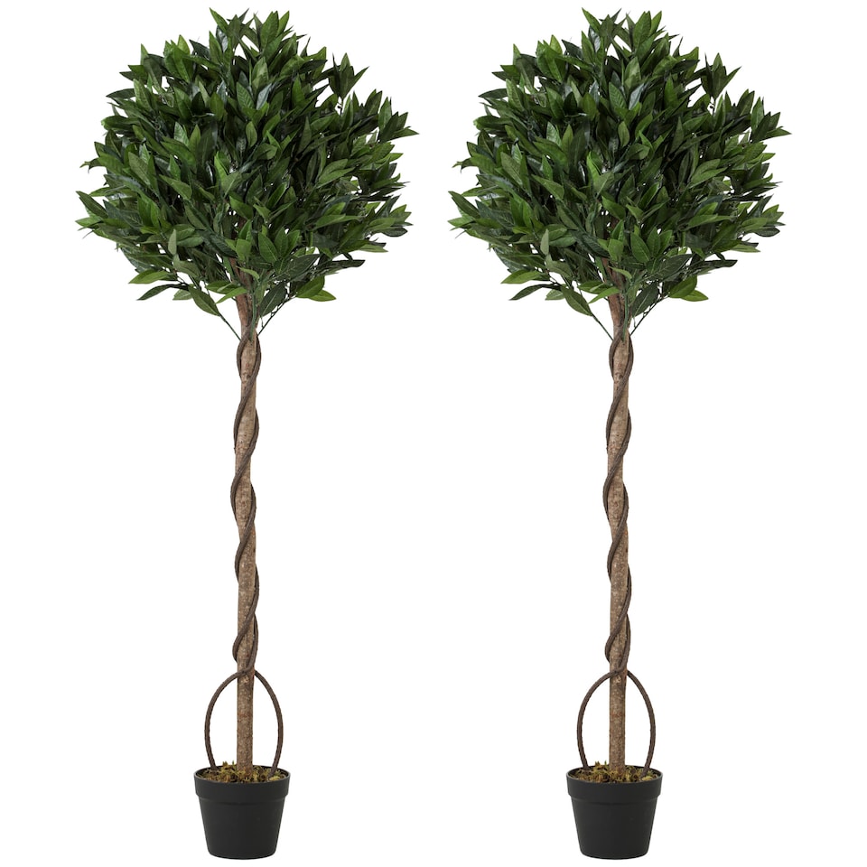 image 1 of Outsunny Realistic Lush Topiary Ball Tree with Twisted Trunk, Green