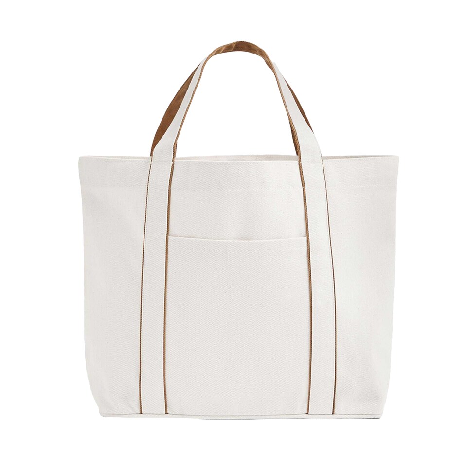 image 1 of Westford Mill Courtside Medium Tote Bag | White | Soft White/Caramel | One Size | 1