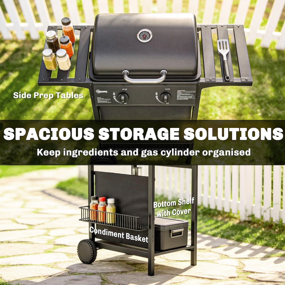 image 1 of Outsunny Gas Burner Barbecue Grill, Garden BBQ Grill with Warming Rack | Black | Black | 99 x 56 x 95 cm