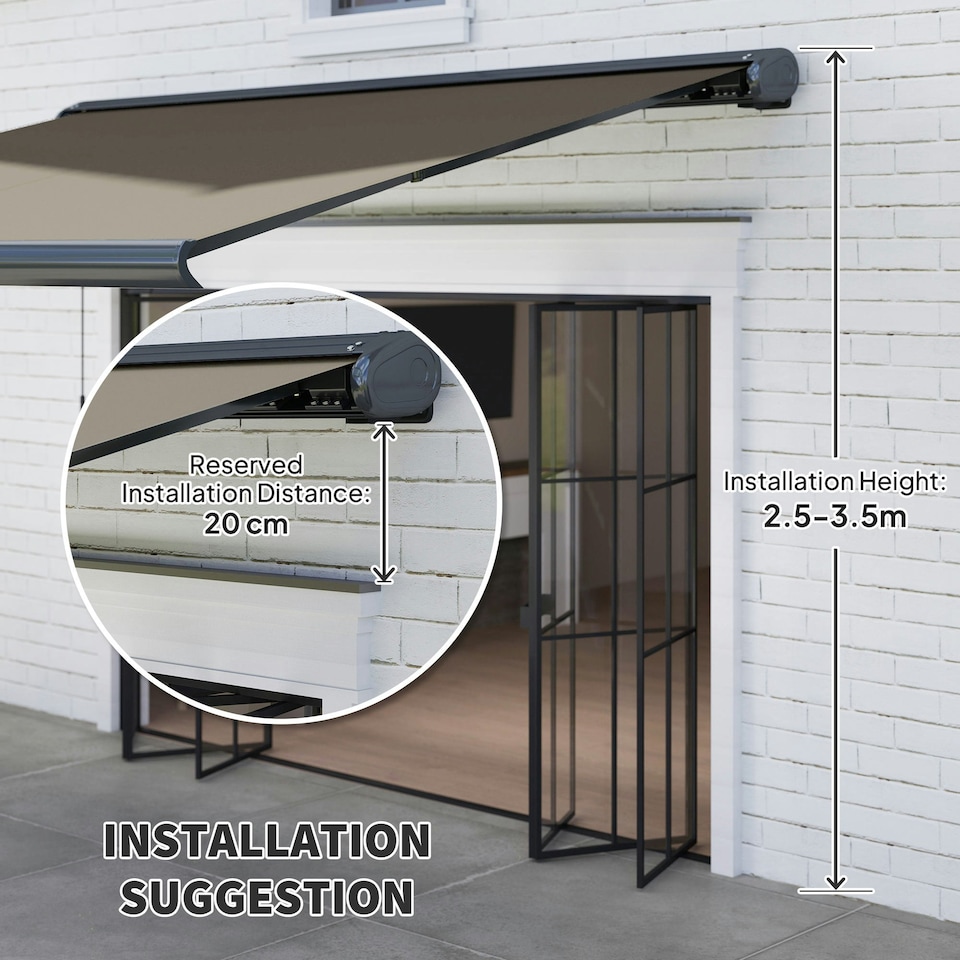 image 1 of Outsunny 4x3(m) Full Cassette Electric Awning, Aluminium Frame Grey | Light Grey