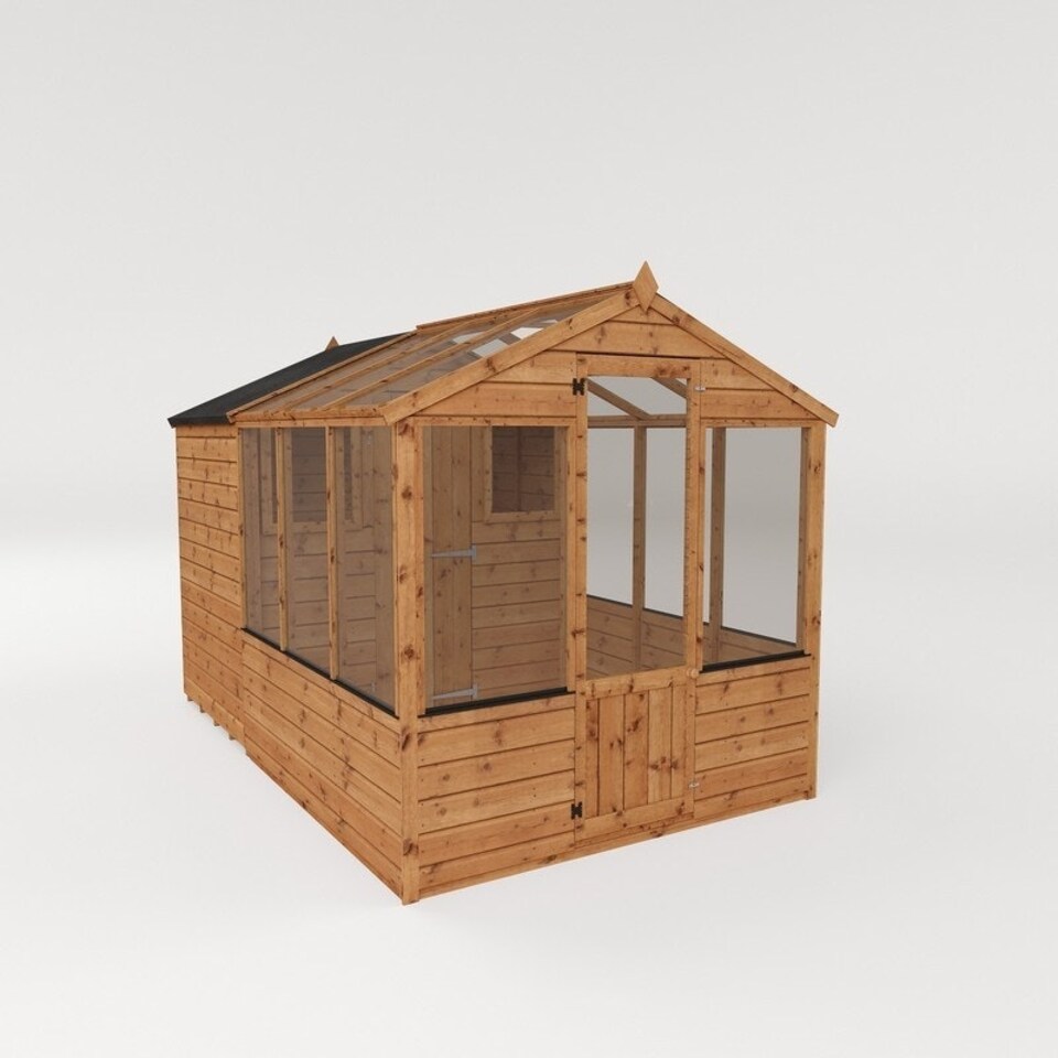image 1 of 10 x 6 Feet Traditional Apex Greenhouse/Shed Combo - Timber - L304.1 x W201 x H205.9 cm - Brown Brown