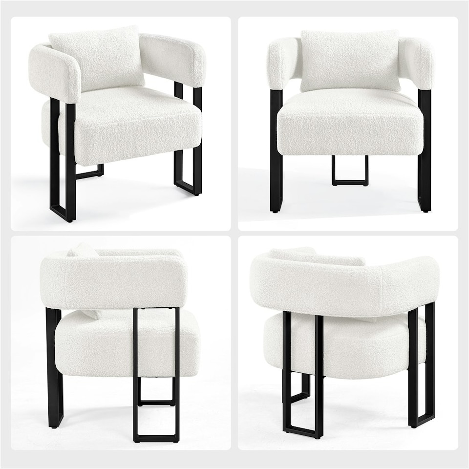 image 1 of Yaheetech Boucle Barrel Accent Chair with Metal Legs Lumbar Pillow | White