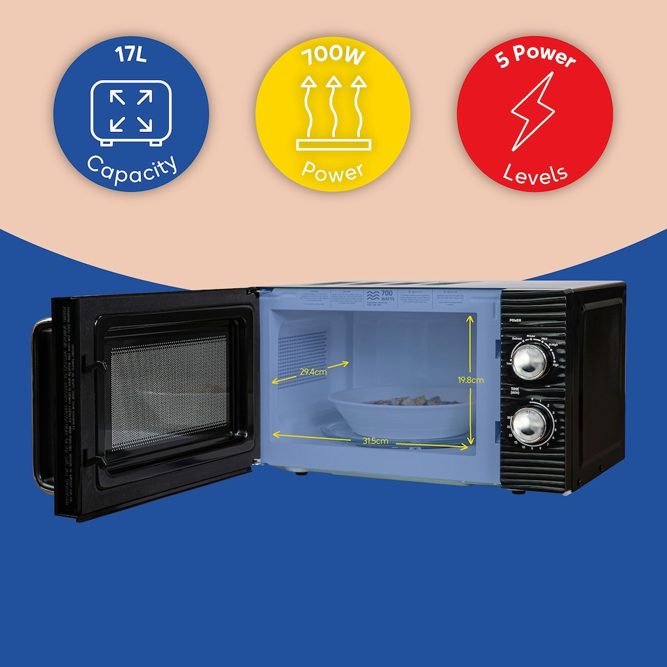 image 1 of Russell Hobbs RHM1731B Black Microwave 17L 700W with Defrost & 5 Power Levels