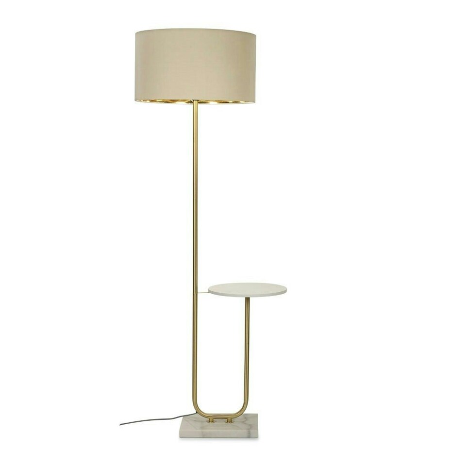 image 1 of ValueLights Tavel Brushed Gold Floor Lamp with Table and Beige/Gold Shade Cream