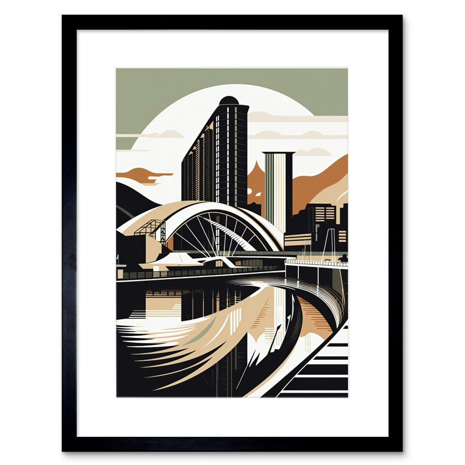 image 1 of Clyde Arc Bridge Abstract Cityscape 9x7" Black Framed Wall Art Print
