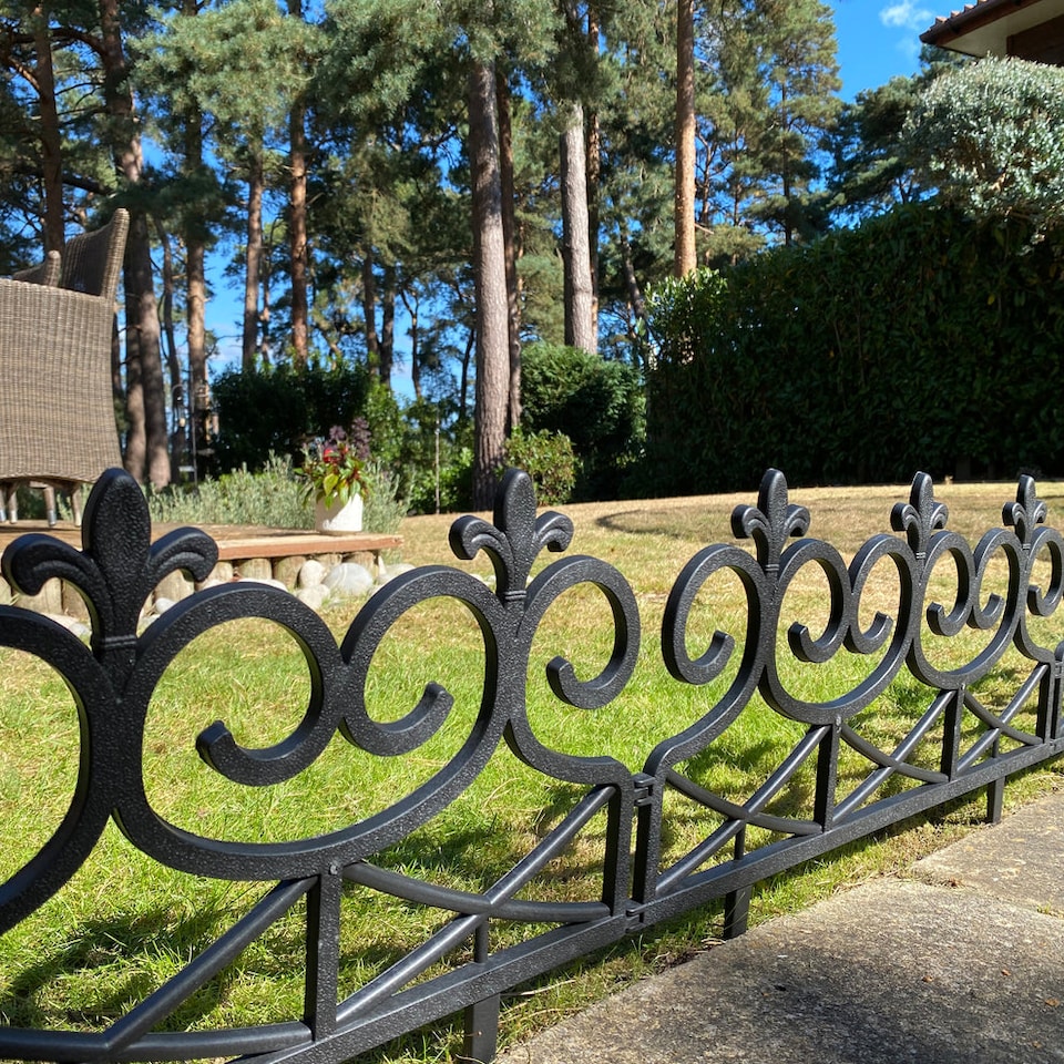 image 1 of Fleur de Lys Black Plastic Garden Lawn Edging (60cm x 32cm) - 5 Panels