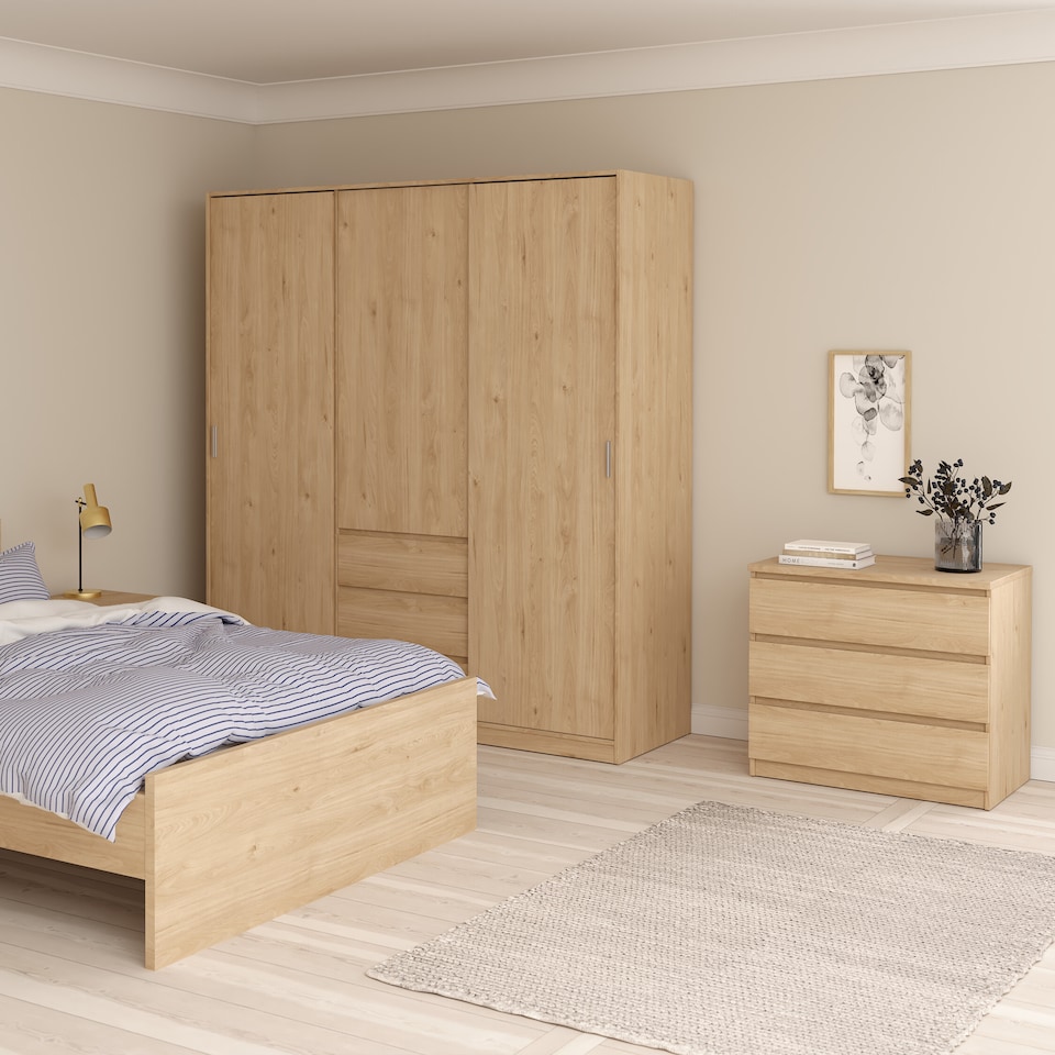image 1 of Naia Wardrobe with 2 Sliding Doors 1 Door 3 Drawers in Jackson Hickory Oak