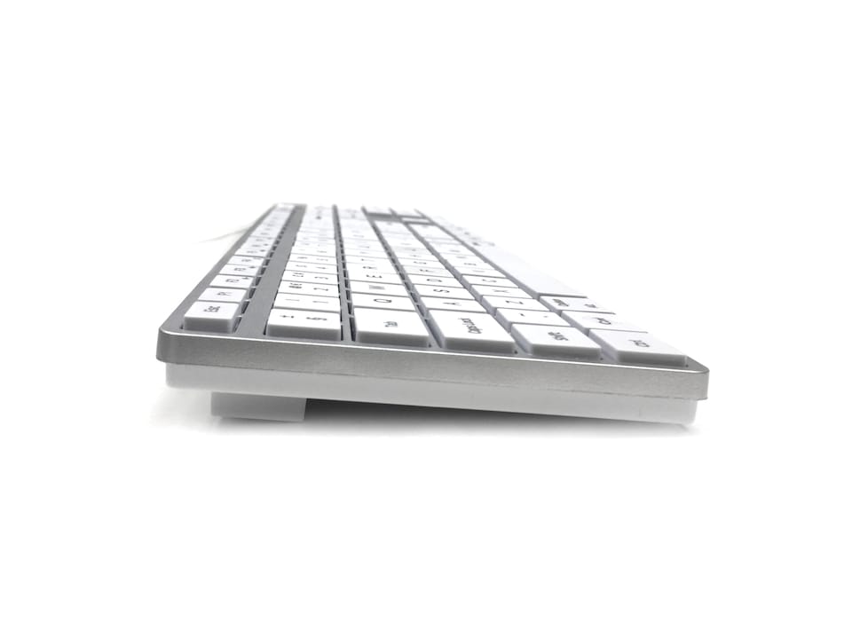 image 1 of Accuratus 301 MAC Keyboard - USB Wired Full Size Apple Mac Multimedia Keyboard with White Square Tactile Keys and Silver Case - White